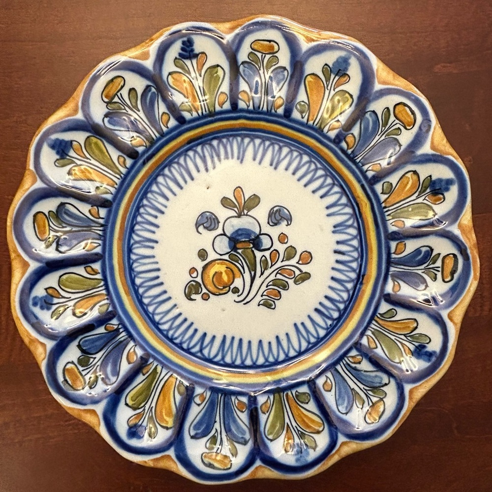 Talavera Spanish Art Pottery Display Plate Scalloped Floral Embossed